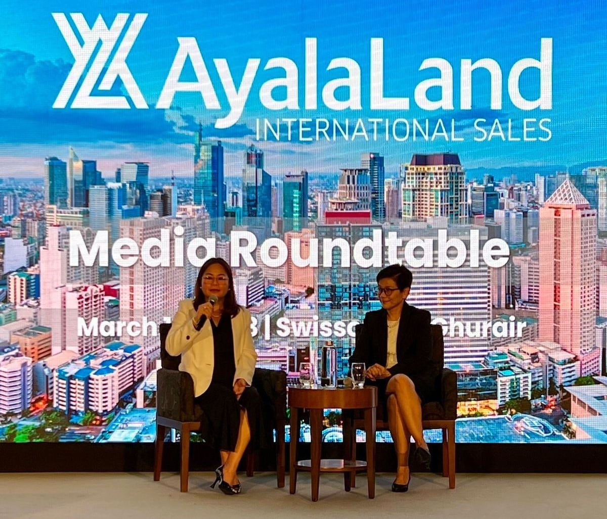 Ayala Land President and CEO Meean Dy (right) and Bing Gumboc, now Managing Director at Ayala Land International Sales, Inc. at the Ayala Land media conference